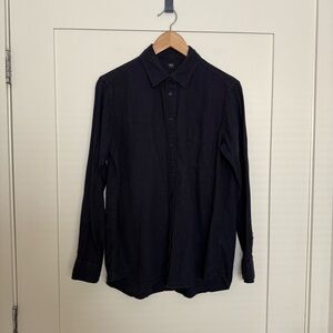 Uniqlo Soft Flannel Shirt Womens Sz M Navy Blue Button Up Long Sleeve Preppy